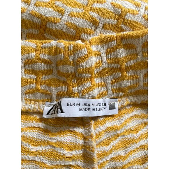 Zara Retro Jacquard pants Sz M in Gold & Cream Print Twee Preppy Minimalist Boho - Picture 4 of 5